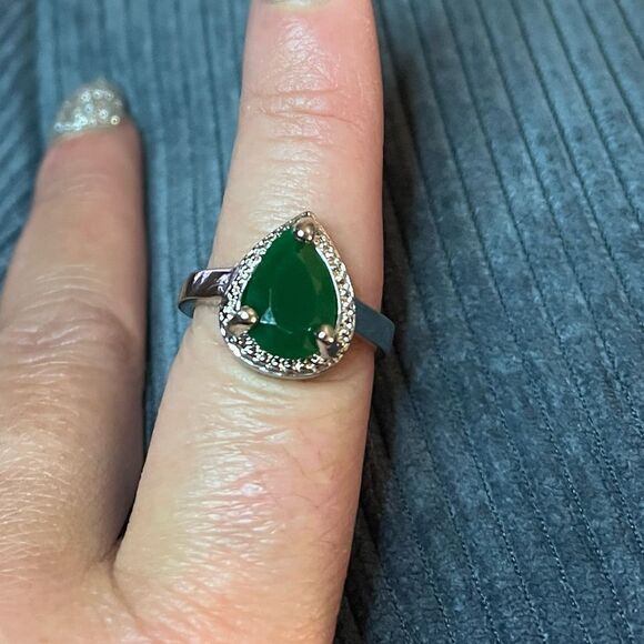 The Tears of Green Cabochon statement ring silver size 6 - Picture 5 of 7